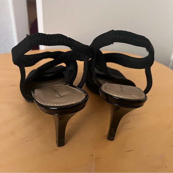 Bandolino Heeled Sandals Black Stretchy Strappy 3.5 inch heel 10 - Picture 8 of 9